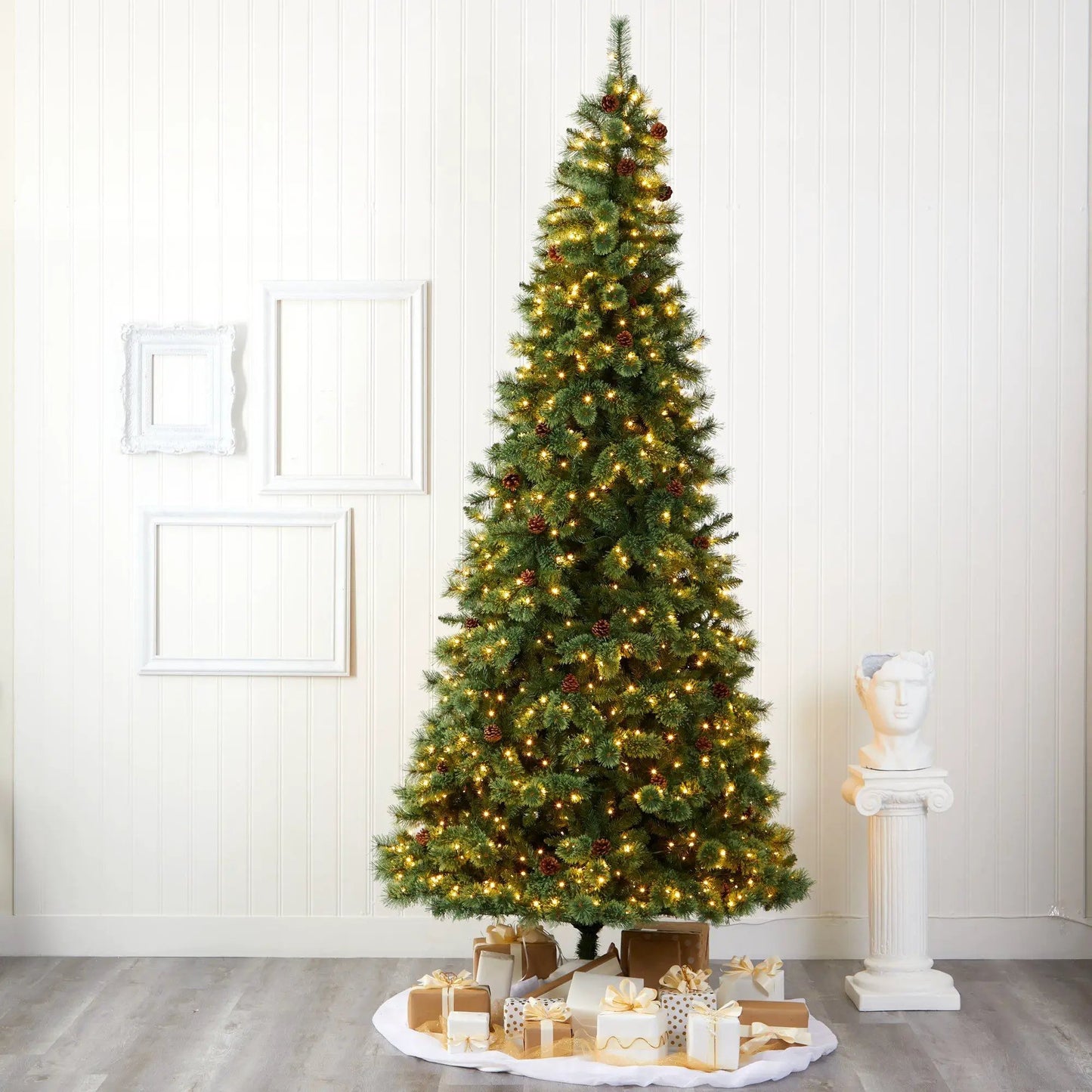 White Mountain Pine artificial Christmas tree by Nearly Natural with LED lights and pine cones on Tampa Home & Garden Store