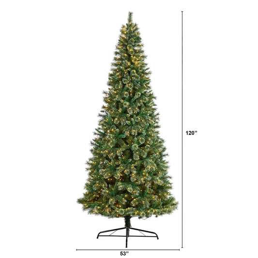 Wisconsin 10 ft Slim Snow Tip Pine Tree with LEDs by Nearly Natural artificial Christmas tree on Tampa Home & Garden Store