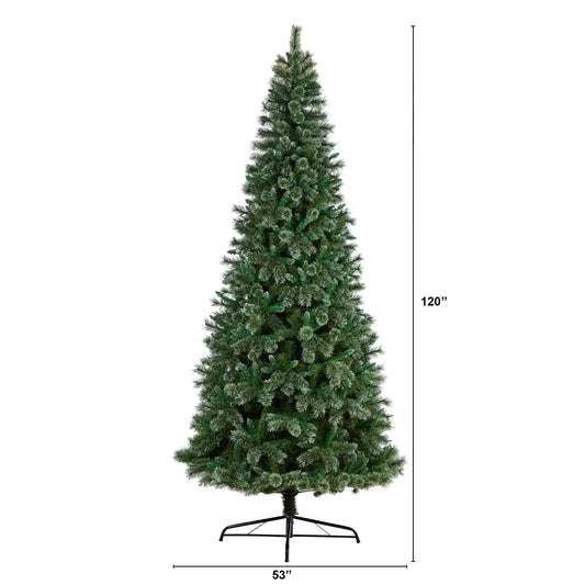 Wisconsin Slim Snow Tip Pine Christmas Tree, 10 ft tall artificial with snow-tipped needles on Tampa Home & Garden Store