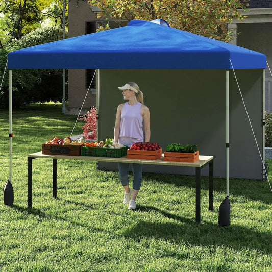 10 X 10 FT Pop up Canopy Tent with 1 Sidewall and Wheeled Bag-Blue - Tampa Home & Garden Store