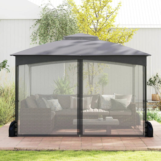 10 X 12 FT Patio Gazebo with Netting Walls with 4 Sandbags-Gray - Tampa Home & Garden Store