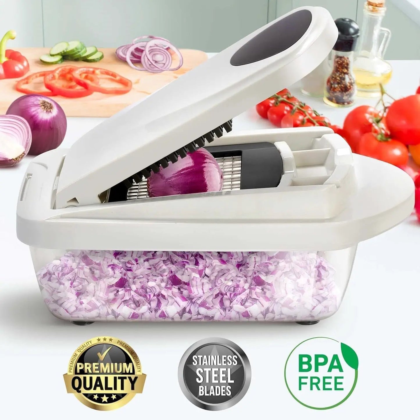 Moktan Sabai 8 in 1 vegetable slicer chopper with container, mandoline with stainless blades on Tampa Home & Garden Store