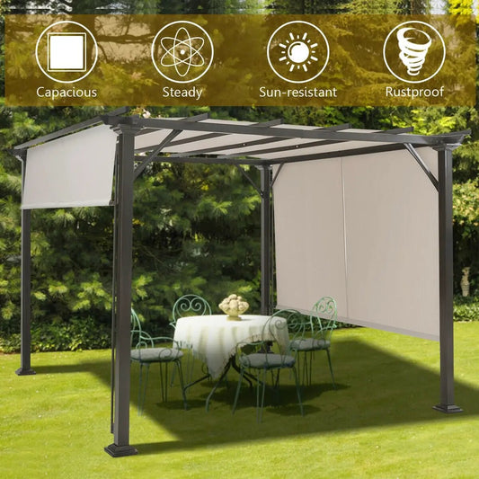 10 x 10 Feet Metal Frame Patio Furniture Shelter-Beige - Tampa Home & Garden Store
