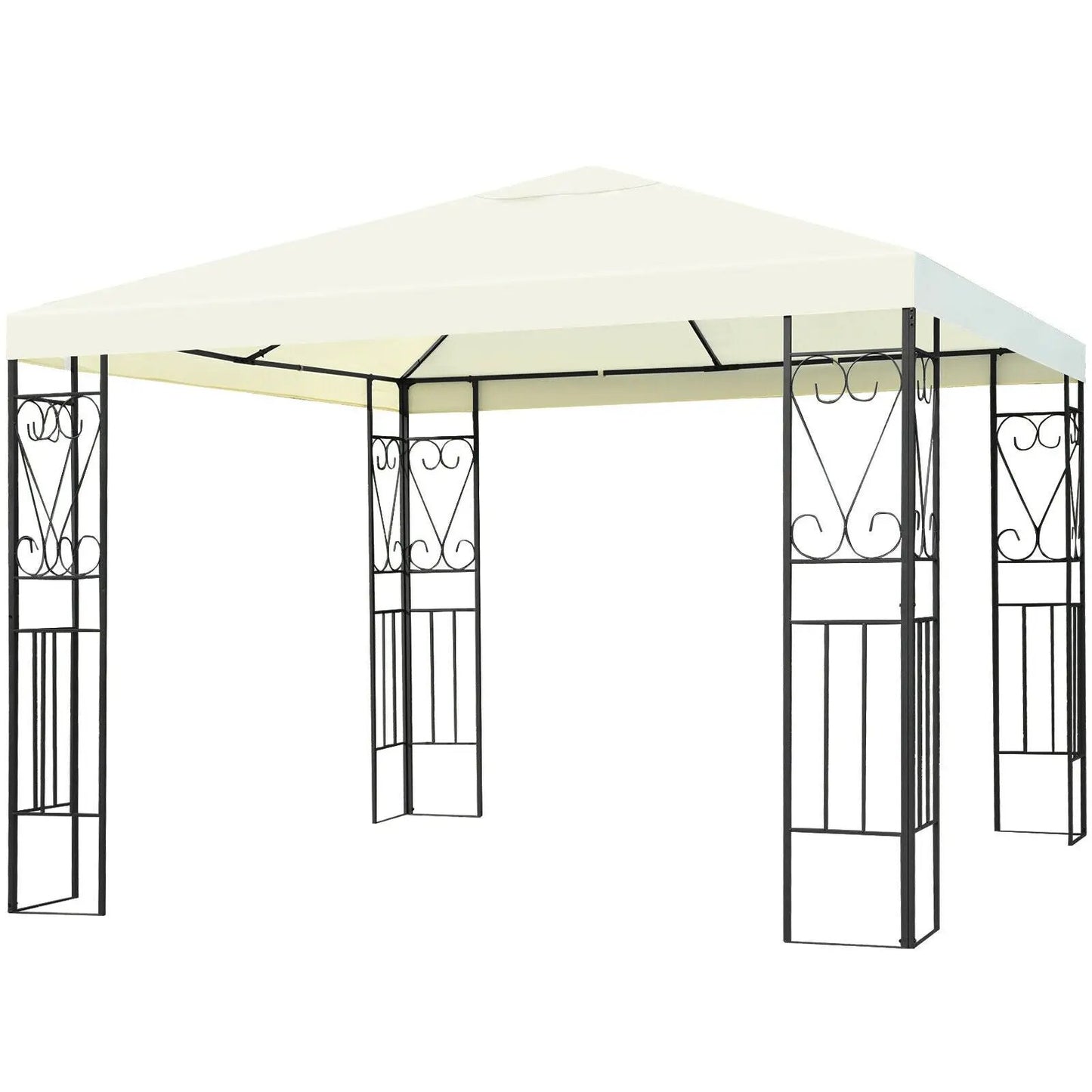 Patio gazebo canopy tent 10x10 ft waterproof with cream roof and black wrought-iron frame DirectDeals on Tampa Home & Garden Store