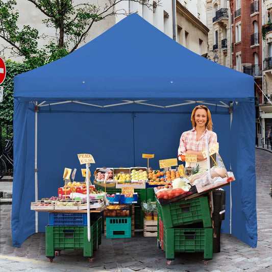 10 x 10 Feet Pop-up Gazebo with 5 Removable Zippered Sidewalls and Extended Awning-Blue - Tampa Home & Garden Store