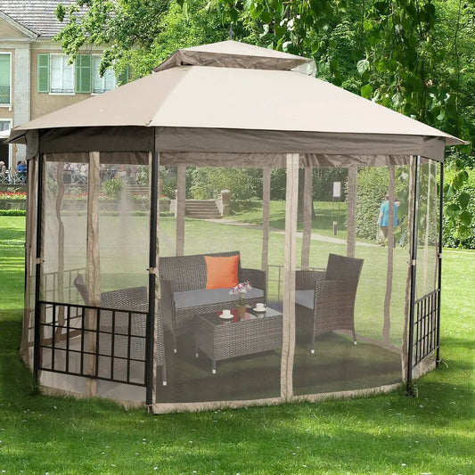 10’x 12’ Octagonal Patio Gazebo-Beige - Tampa Home & Garden Store