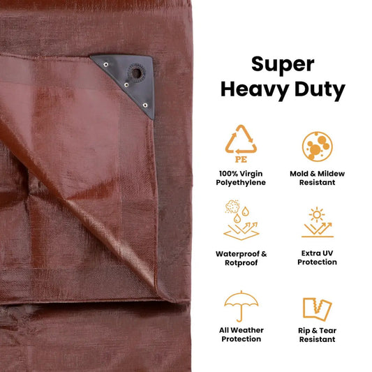 10x12 heavy duty poly tarp brown 16 mil polyethylene with reinforced corner grommet on Tampa Home & Garden Store
