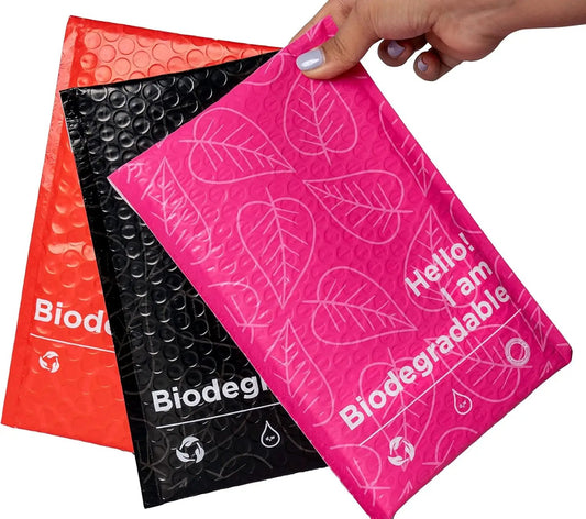 Biodegradable padded mailers 6x10, 25 pcs pink/black/red leaf pattern Elevate Marketplace on Tampa Home & Garden Store