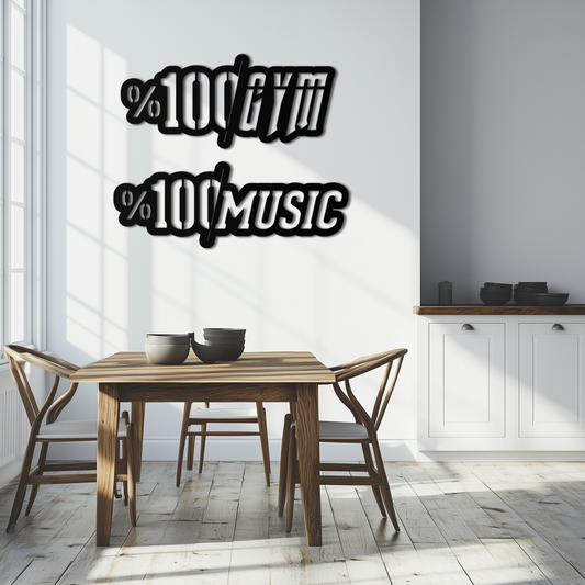 %100 Gym & Music Metal Wall Art - Fitness & Music Enthusiast Decor - KAF091 - Tampa Home & Garden Store