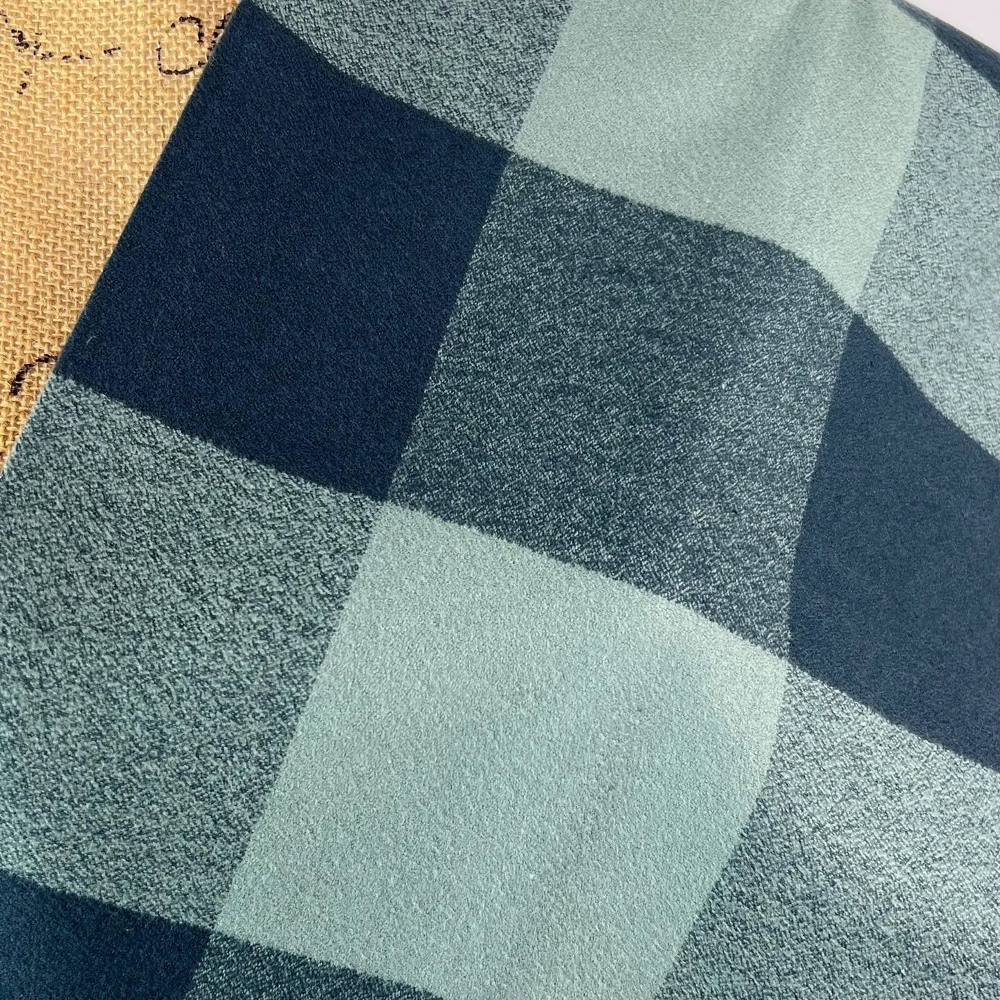 Scarf 100% organic cotton buffalo plaid in dusty sage and navy blocks on Tampa Home & Garden Store