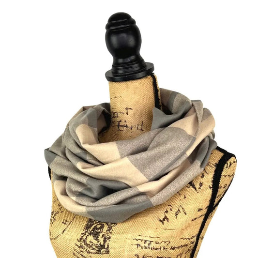 Organic Cotton Buffalo Plaid Infinity Scarf beige and gray flannel 100% cotton on Tampa Home & Garden Store