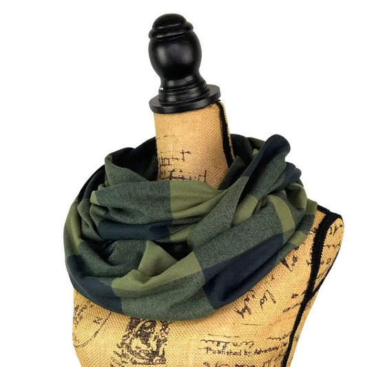 Thistle & Stitch Organic Cotton Buffalo Plaid Infinity Scarf Olive wrapped on mannequin on Tampa Home & Garden Store