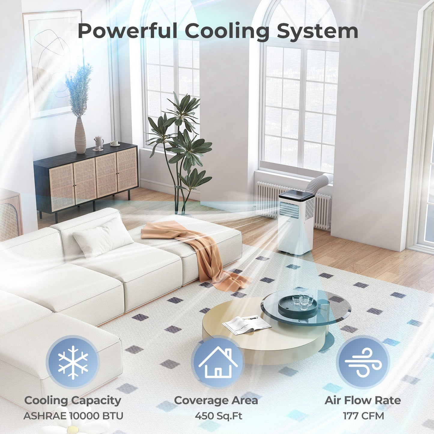 Aire Acondicionado Portátil de 10000 BTU, Unidad de Aire Acondicionado de Piso 3 en 1