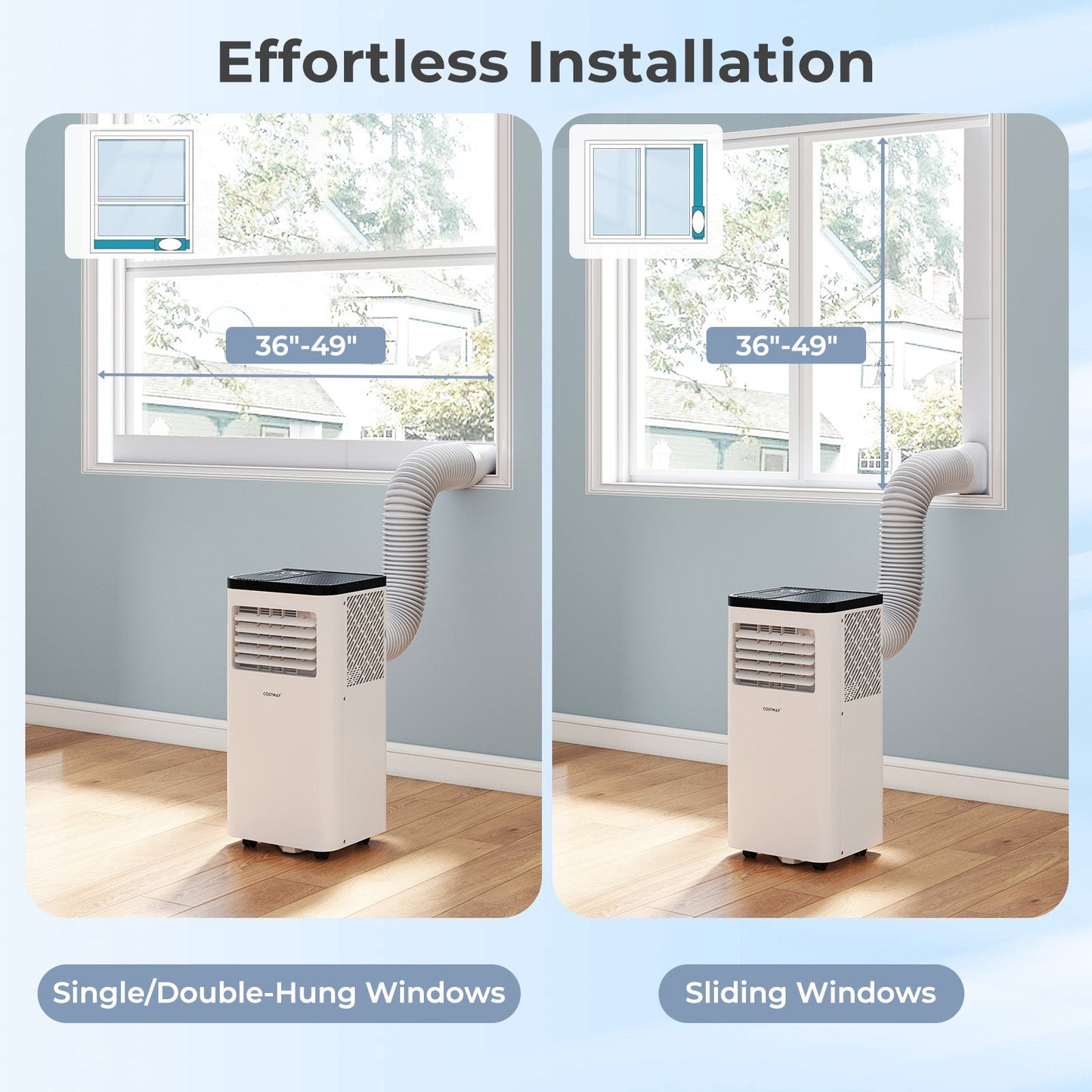 Aire Acondicionado Portátil de 10000 BTU, Unidad de Aire Acondicionado de Piso 3 en 1 con Ventilador y Deshumidificador para Habitación