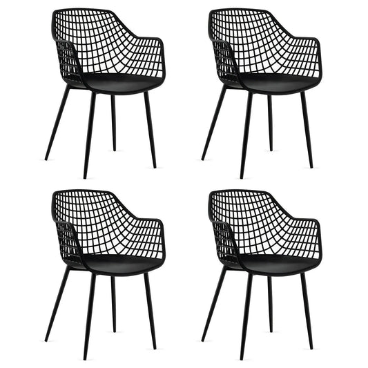 Set of 4 black metal dining chairs with grid lattice backs and slim legs by DirectDeals on Tampa Home & Garden Store