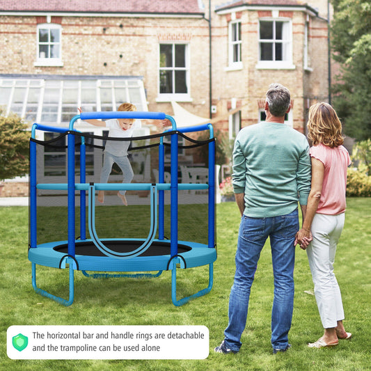 5 Feet Kids 3-in-1 Game Trampoline with Enclosure Net Spring Pad-Blue - Tampa Home & Garden Store