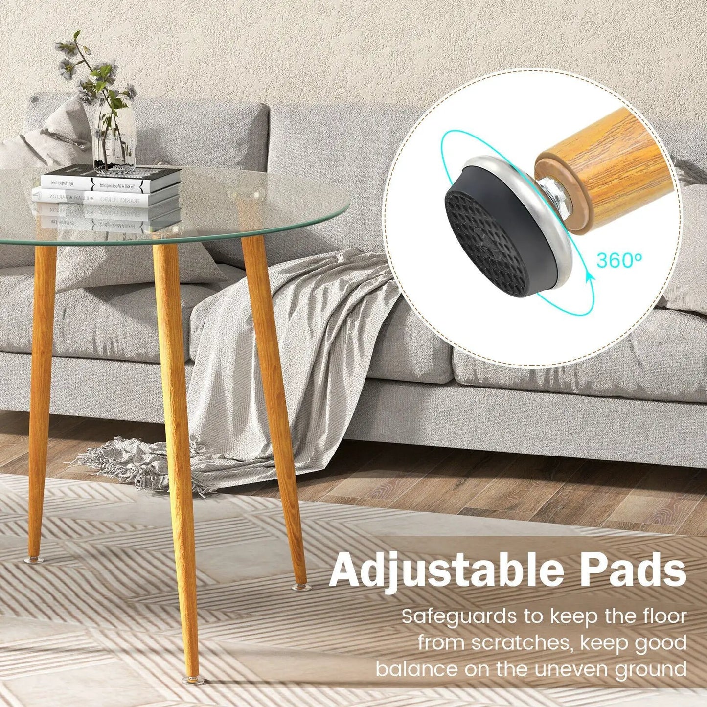 Round Glass Dining Table Leisure Coffee Table with Metal Legs-Natural - Tampa Home & Garden Store