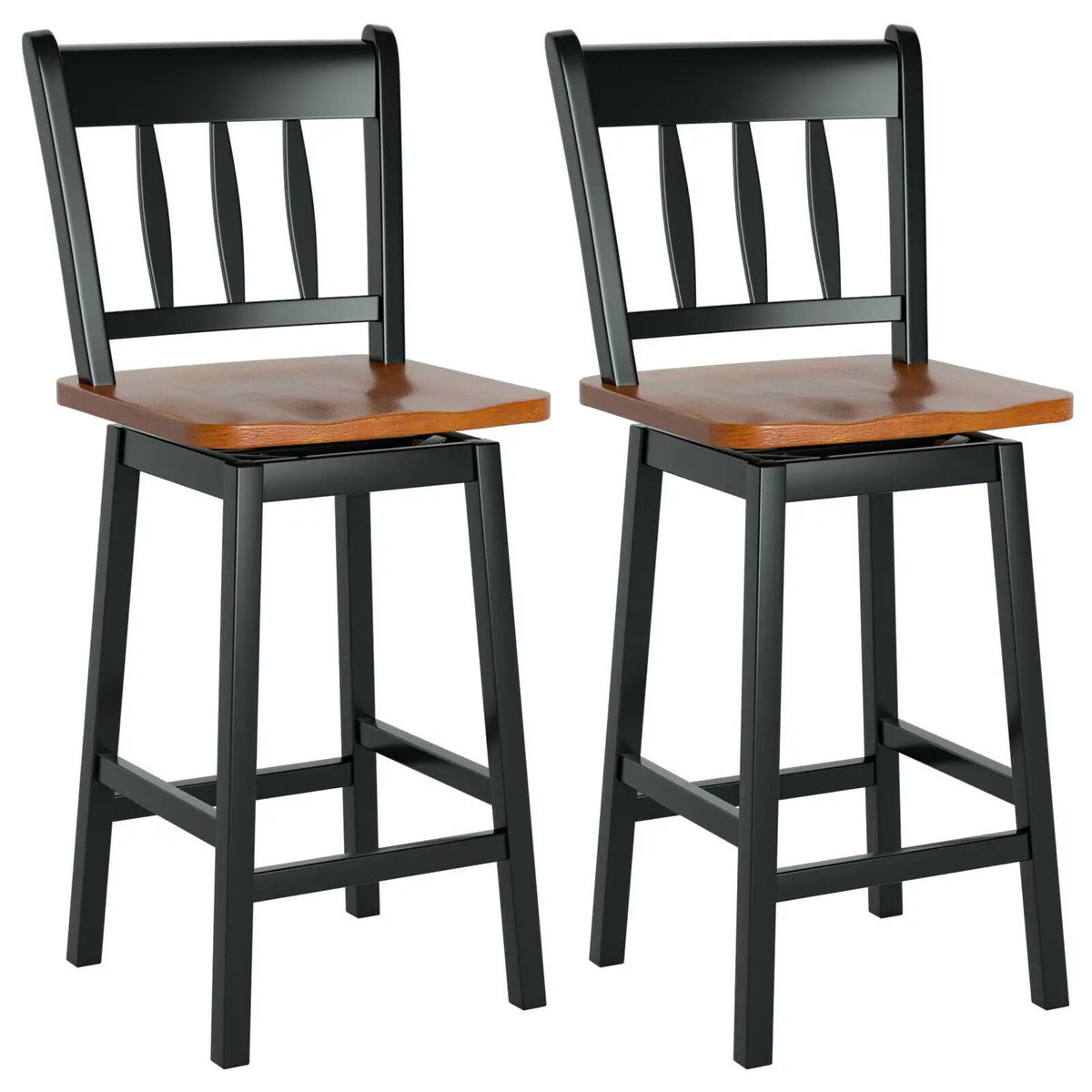 Bar stools 24.5-inch set of 2 with wood seats, black frames, 360° swivel on Tampa Home & Garden Store