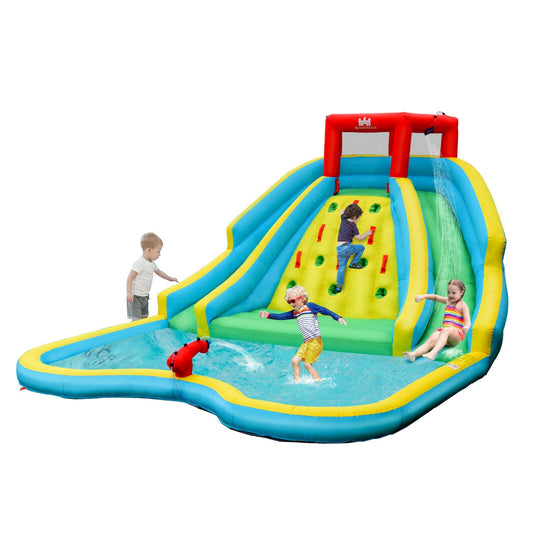 Double Side Inflatable Water Slide Park with Climbing Wall for Outdoor Without Blower - Tampa Home & Garden Store