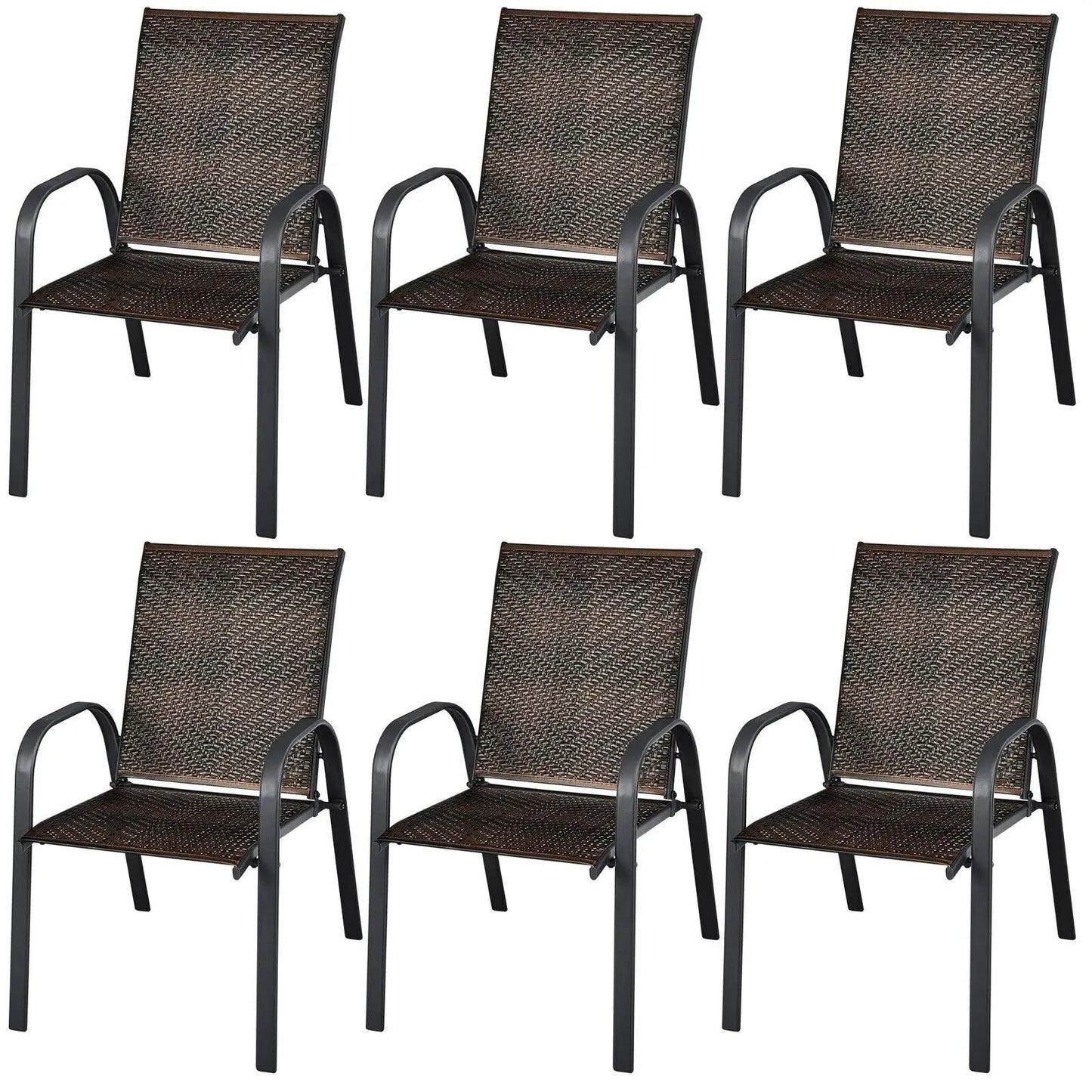Set of 6 brown outdoor PE wicker stackable chairs with steel frames on Tampa Home & Garden Store