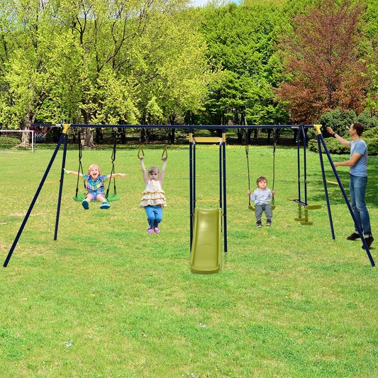 7-in-1 Stable A-shaped Outdoor Swing Set for Backyard - Tampa Home & Garden Store