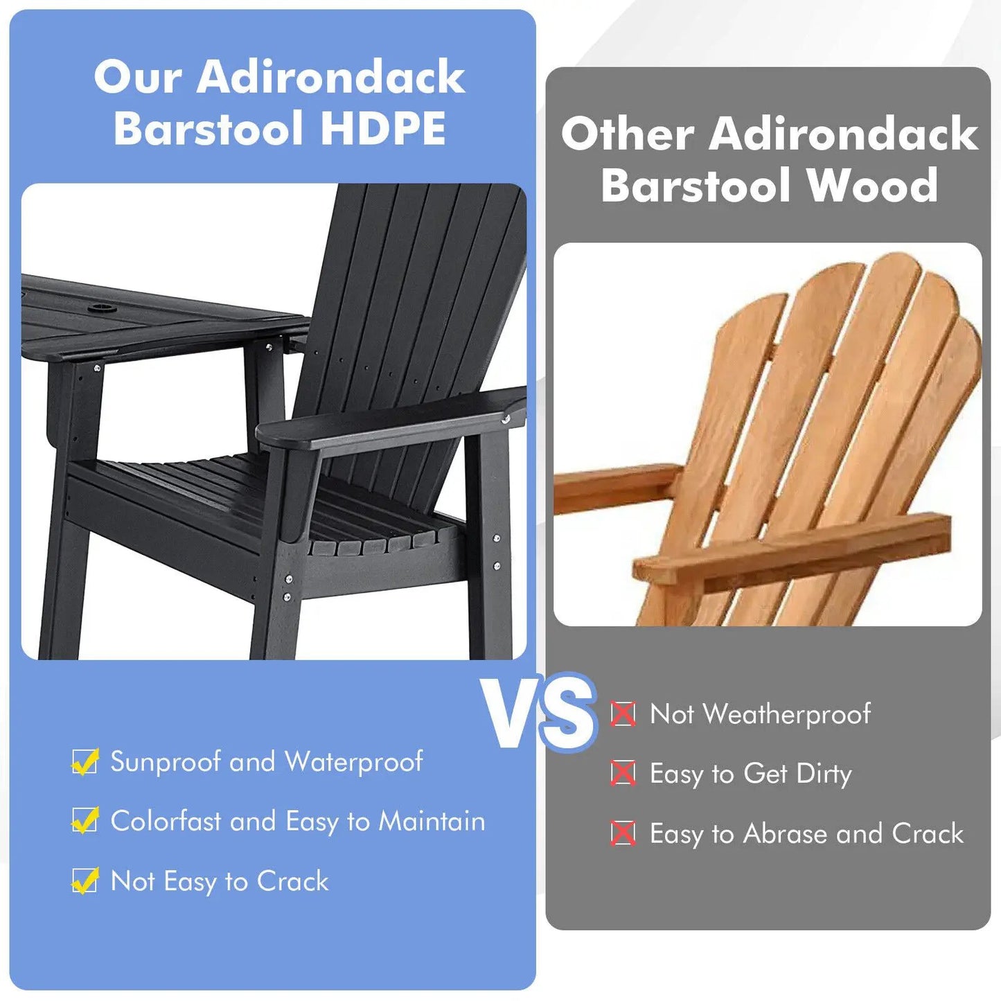 HDPE Tall Adirondack Chair with Middle Tray, black, DirectDeals on Tampa Home & Garden Store