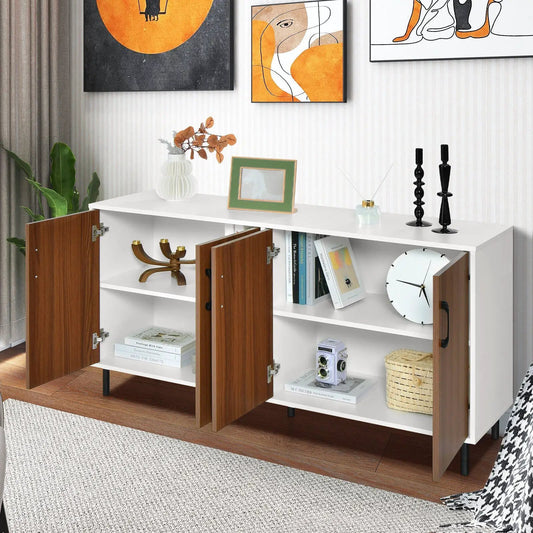 4-Door white kitchen buffet sideboard with wood veneer doors and black legs on Tampa Home & Garden Store