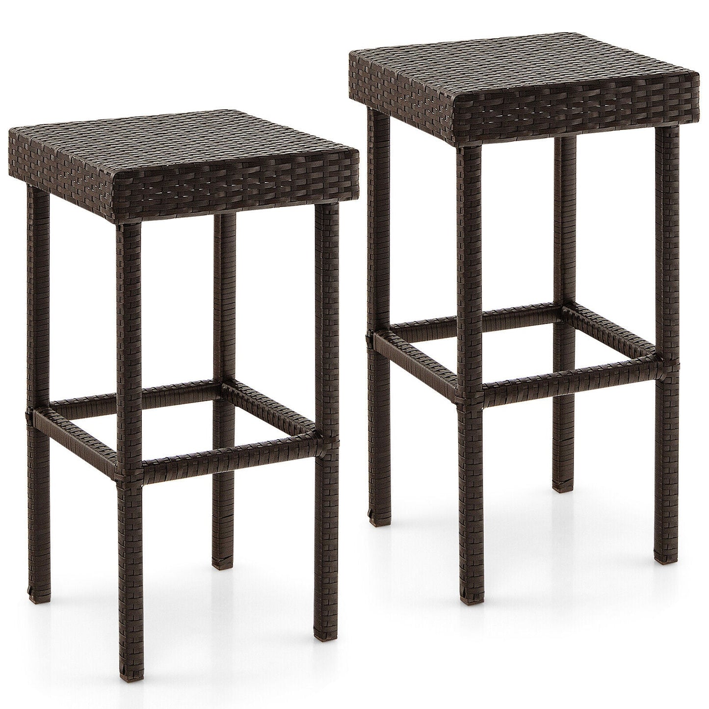 5-Piece Solid Wood Dining Table Set for Small Space pair of dark brown woven stools DirectDeals on Tampa Home & Garden Store