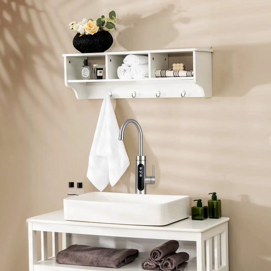 Wall Mount Cubby Organizer with Hooks Entryway white wood, 3 cubbies and 4 hooks on Tampa Home & Garden Store