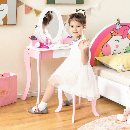 Pretend Kids Vanity Set with 360 Rotatable Mirror vanity desk with mirror and toy makeup on Tampa Home & Garden Store