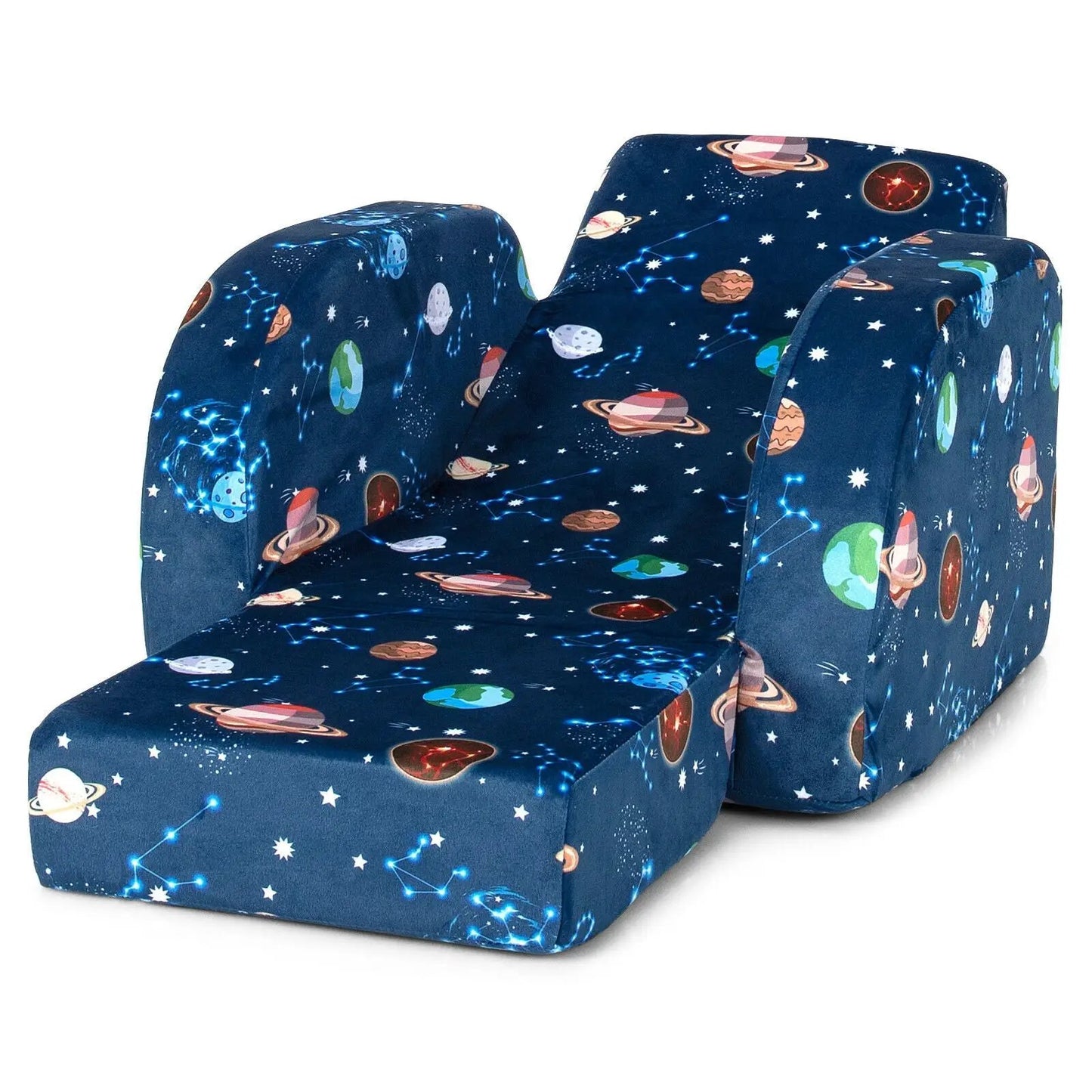 3-in-1 convertible kid sofa bed lounger in blue space-themed planet print by DirectDeals on Tampa Home & Garden Store