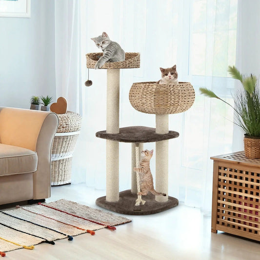 41 Inch Rattan Cat Tree with Napping Perch by DirectDeals, natural wicker with sisal posts on Tampa Home & Garden Store