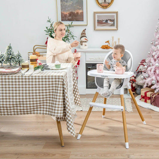 4-in-1 convertible baby high chair with tray, Babyjoy white frame gray seat wooden legs on Tampa Home & Garden Store