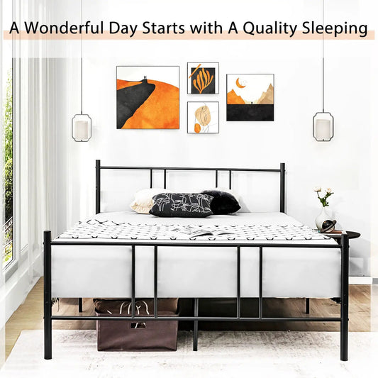 Full Queen Size Platform Bed With High Headboard, black metal frame DirectDeals on Tampa Home & Garden Store