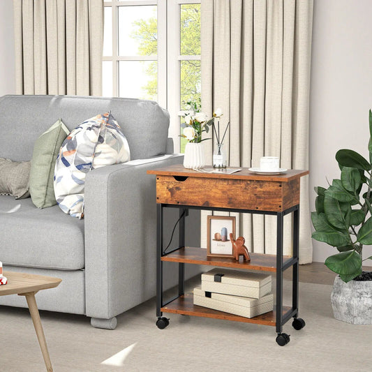 Lift-top end table on wheels by DirectDeals with wood tabletop and black metal frame on Tampa Home & Garden Store