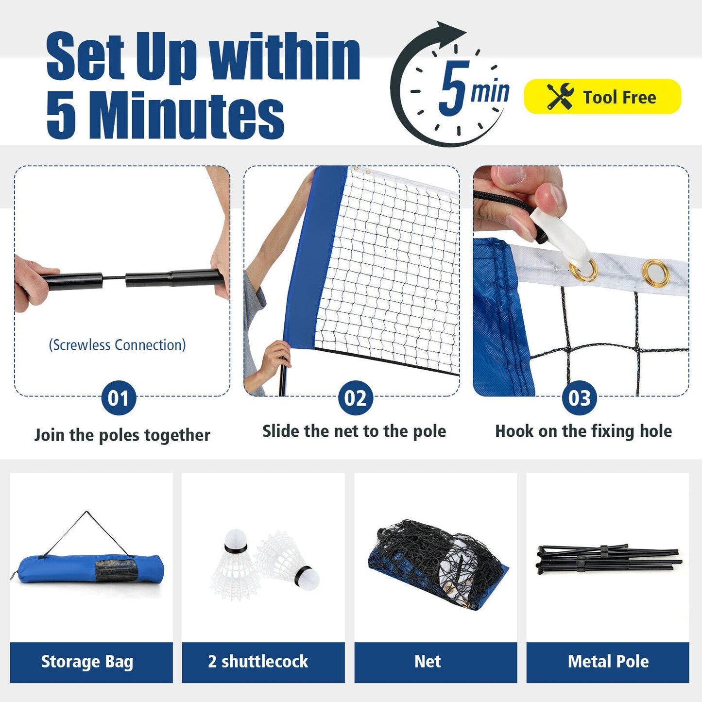 DirectDeals adjustable badminton net stand with blue poles and bag on Tampa Home & Garden Store