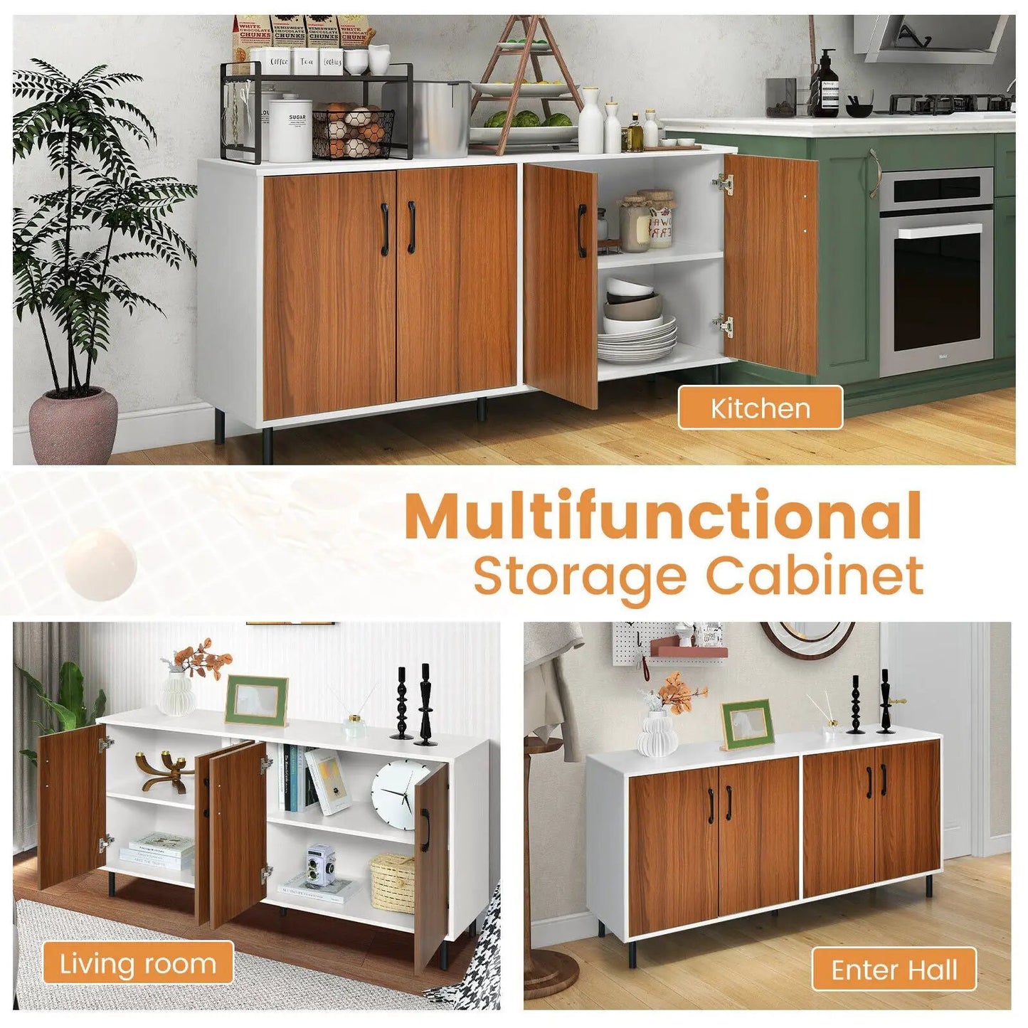 4-door kitchen buffet sideboard in white frame with wood veneer doors by DirectDeals on Tampa Home & Garden Store
