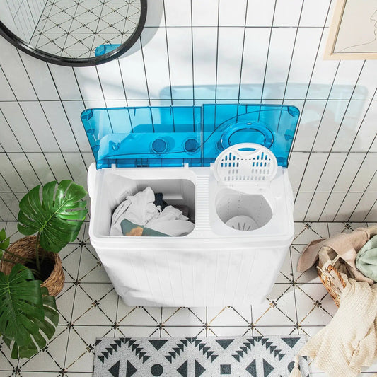 26 Lbs Twin Tub Portable Washer with blue translucent lid and built-in drain pump on Tampa Home & Garden Store