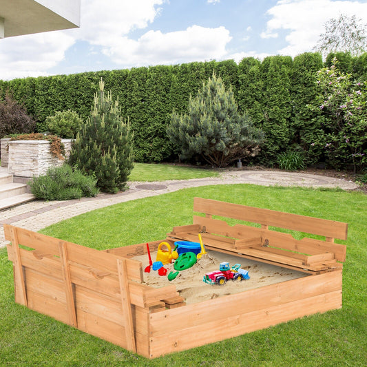 Kids Wooden Sandbox with 2 Foldable Bench Seats - Tampa Home & Garden Store