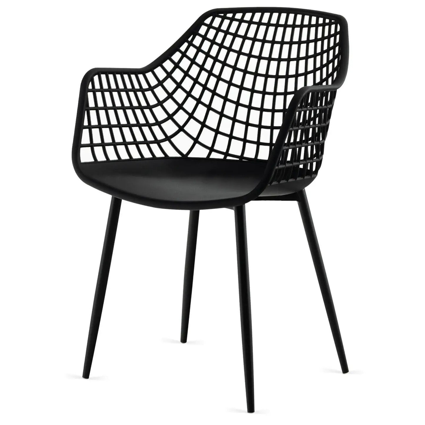 Set of 4 heavy-duty modern dining chairs black grid-back with metal legs on Tampa Home & Garden Store