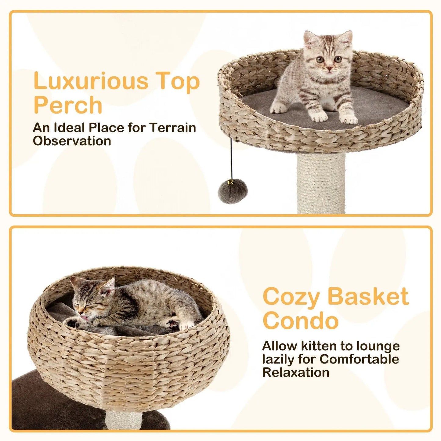 41 Inch Rattan Cat Tree with Napping Perch 2pc set Cozy Basket Condo bed in rattan on Tampa Home & Garden Store