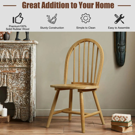 Set of 2 Windsor wood dining chairs with spindle backs in natural oak finish for dining on Tampa Home & Garden Store