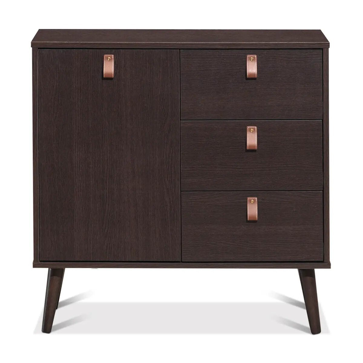 3-Drawer Sideboard DirectDeals brown wood with left door and 3 drawers, leather pulls on Tampa Home & Garden Store