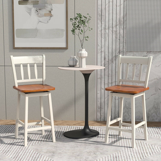 24.5 Inches Set of 2 Swivel Bar Stools with 360° Swiveling-White - Tampa Home & Garden Store