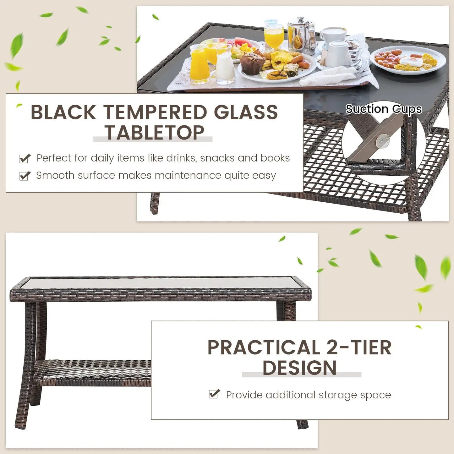 DirectDeals 4-Piece Outdoor Rattan Conversation Set with black tempered glass tabletop on Tampa Home & Garden Store
