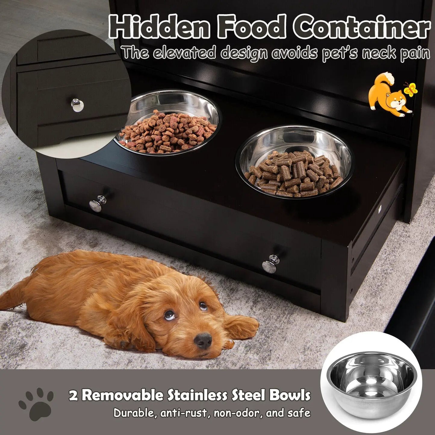 Pet Feeder Station with two stainless steel bowls on a black stand on Tampa Home & Garden Store