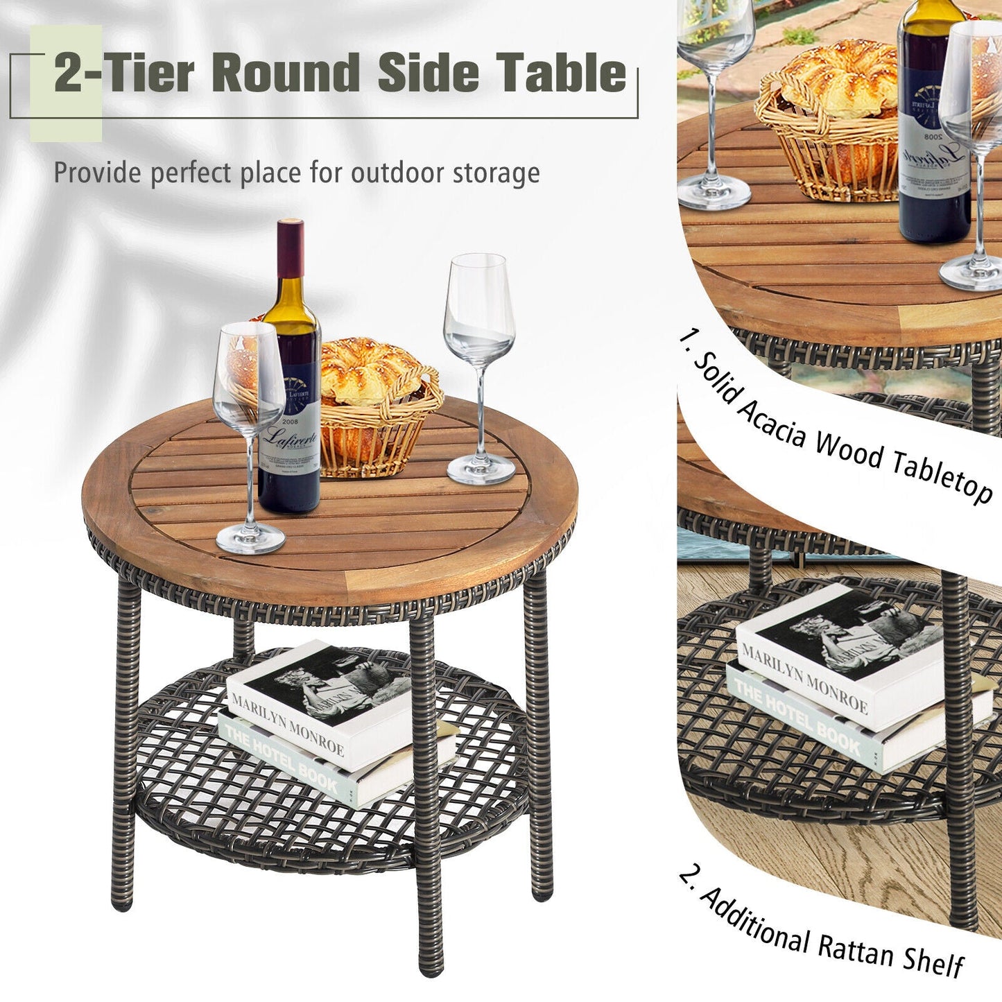 3 Piece Patio Rattan Set Cushioned Sofas brown wicker with round wood-top table DirectDeals on Tampa Home & Garden Store