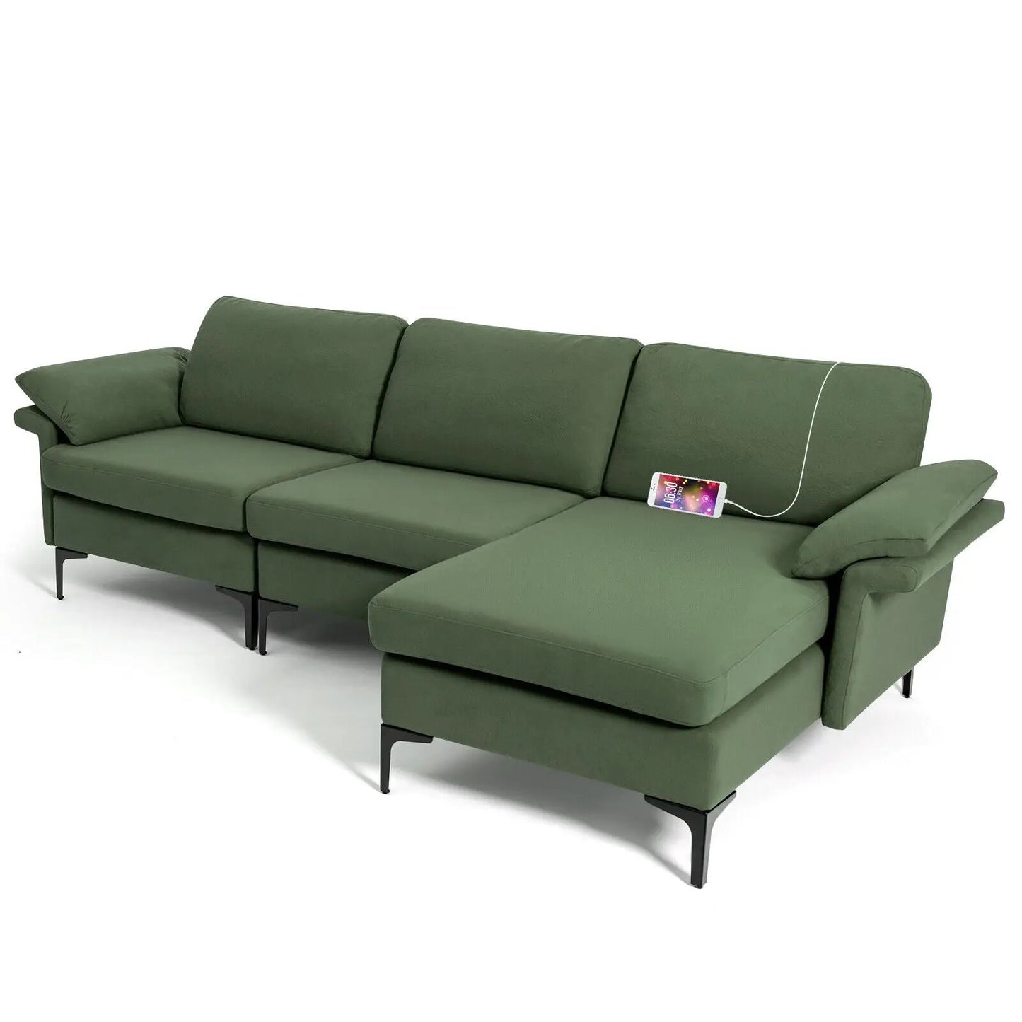 Modular L-shaped sofa with reversible chaise in green upholstery, extra large DirectDeals on Tampa Home & Garden Store