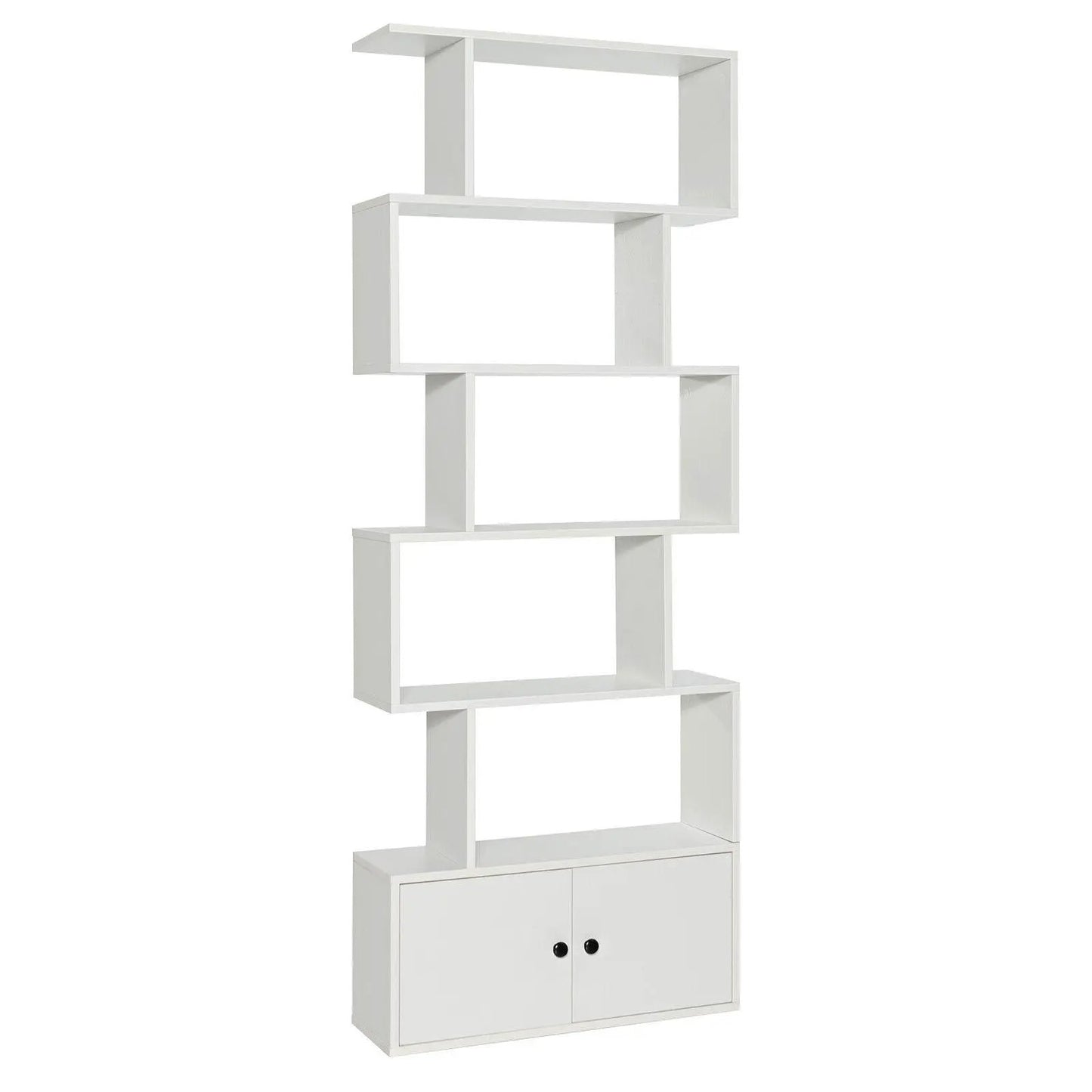 Six-tier S-shaped ladder bookshelf with cabinet doors in white finish DirectDeals on Tampa Home & Garden Store