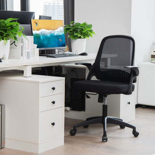 Adjustable Mesh Office Chair Rolling Computer Desk Chair with Flip-up Armrest-Black - Tampa Home & Garden Store